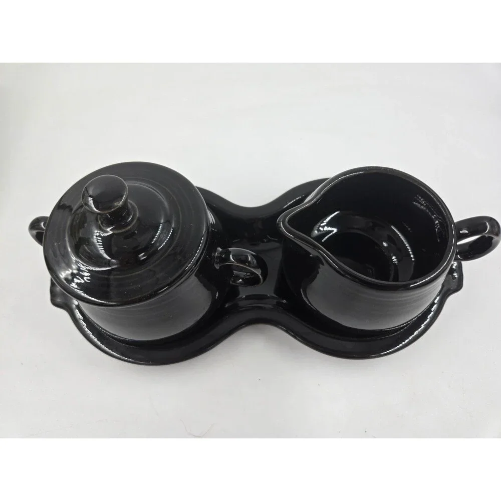 Fiesta Black Cream & Sugar Set Lid Tray Ceramic Fiestaware 4 Pieces